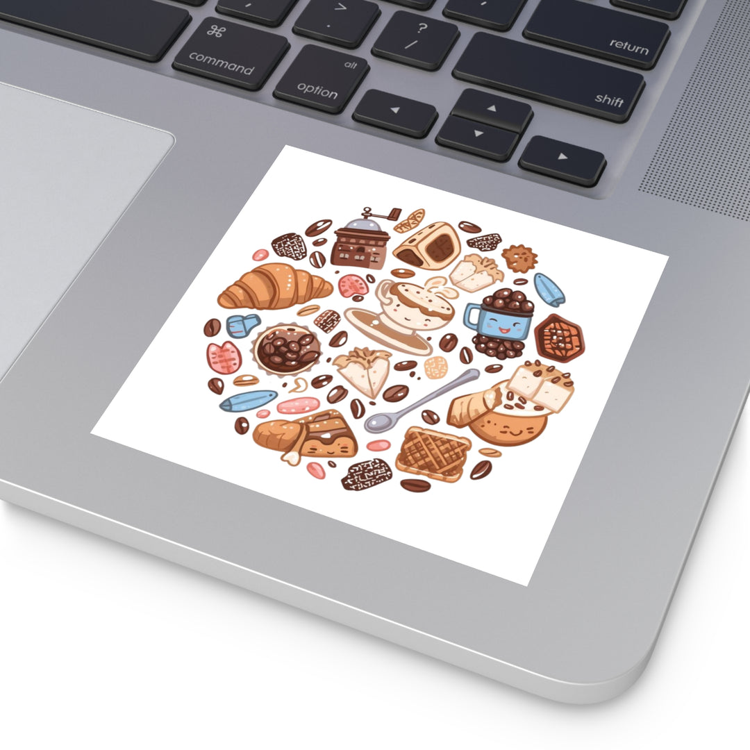 Whimsical Café Laminate Square Stickers – Waterproof, Durable, Trendy!
