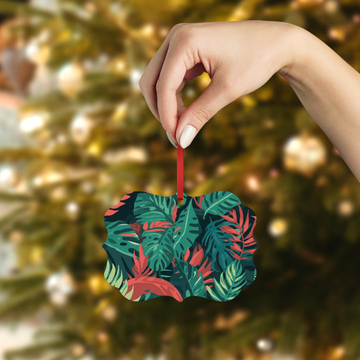 Double-Sided Metal Plaque Ornament – Tropical Leaf Jungle Decor, Glossy Finish