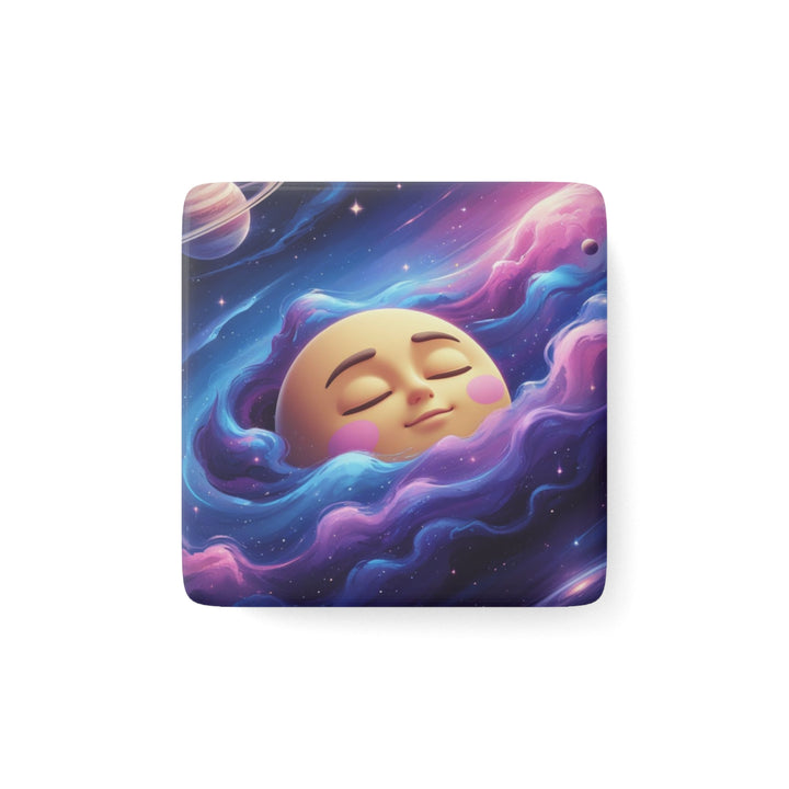 Galaxy Moon Porcelain Magnet – Whimsical Square Fridge Art, Customizable