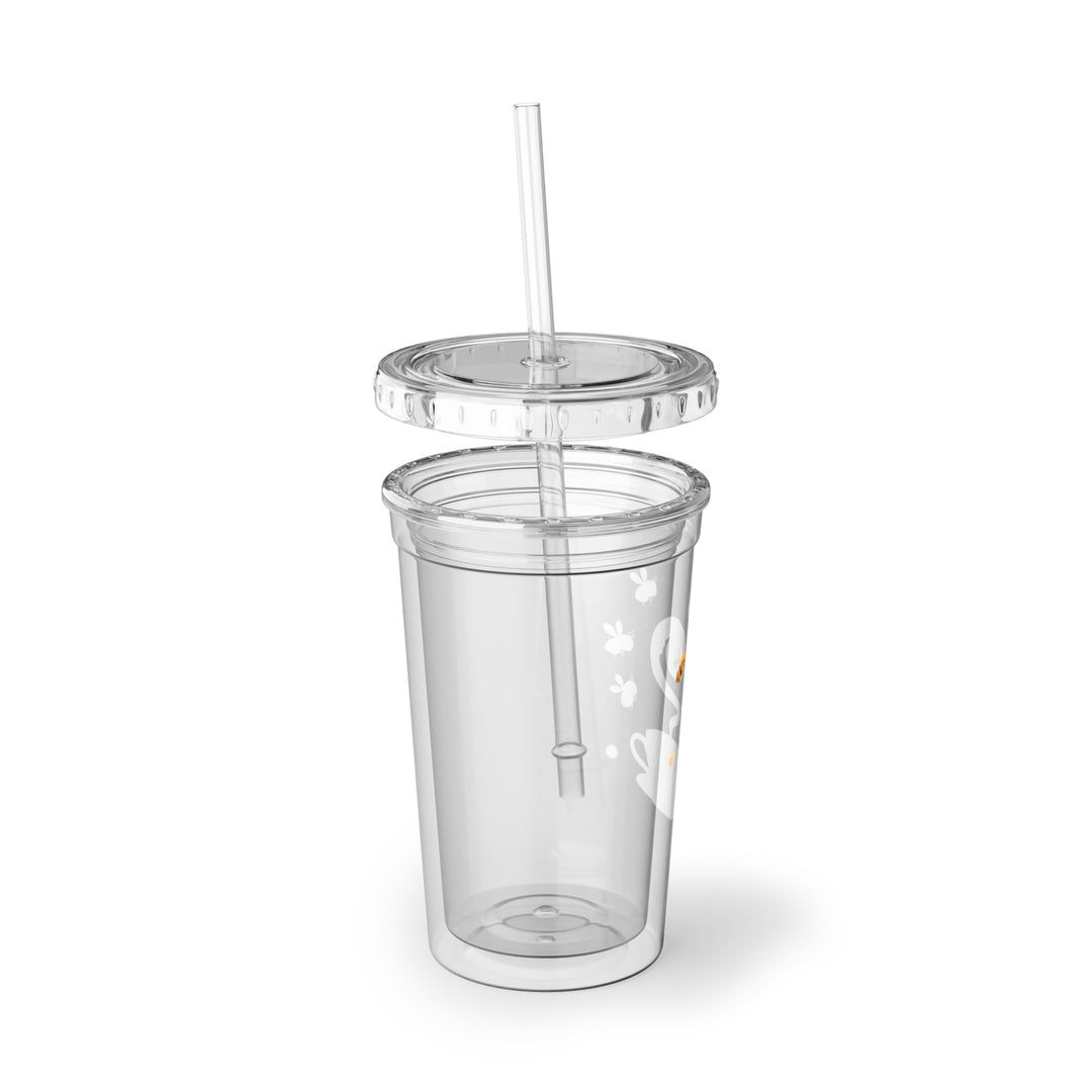 Suave Acrylic Cup – Pastel Teacup & Bees Design, 16oz, Double-Wall, Cute & Durable