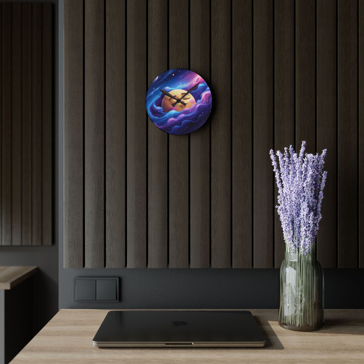 Galaxy Dreams Acrylic Wall Clock – Whimsical Moon & Stars, Modern Decor