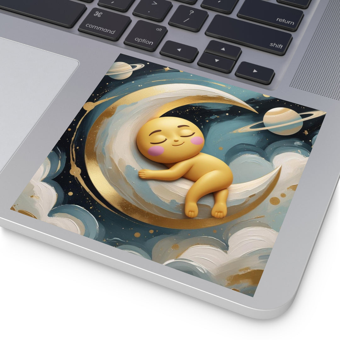 Whimsical Celestial Square Laminate Sticker – Cute Baby Moon & Stars Design