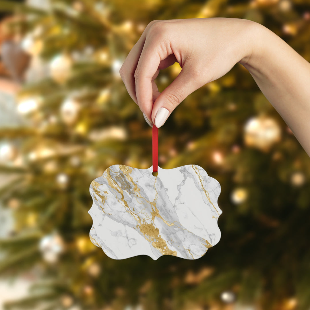 Chic Marble & Gold Double-Sided Metal Ornament – Elegant Modern Decor Gift