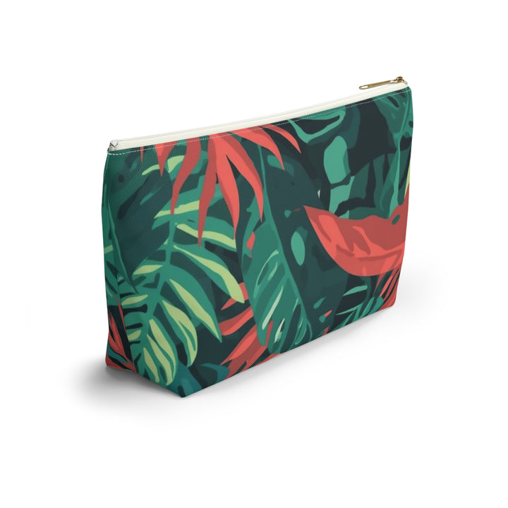 Chic T-Bottom Accessory Pouch – Tropical Leaf Pattern, Travel & Makeup Bag