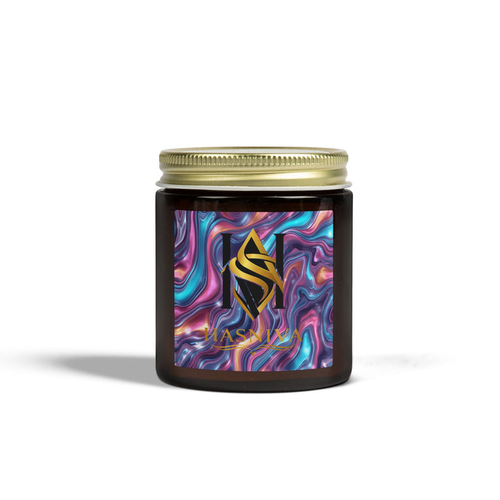 Hand-Poured Coconut Apricot Scented Candle – Iridescent Abstract Design