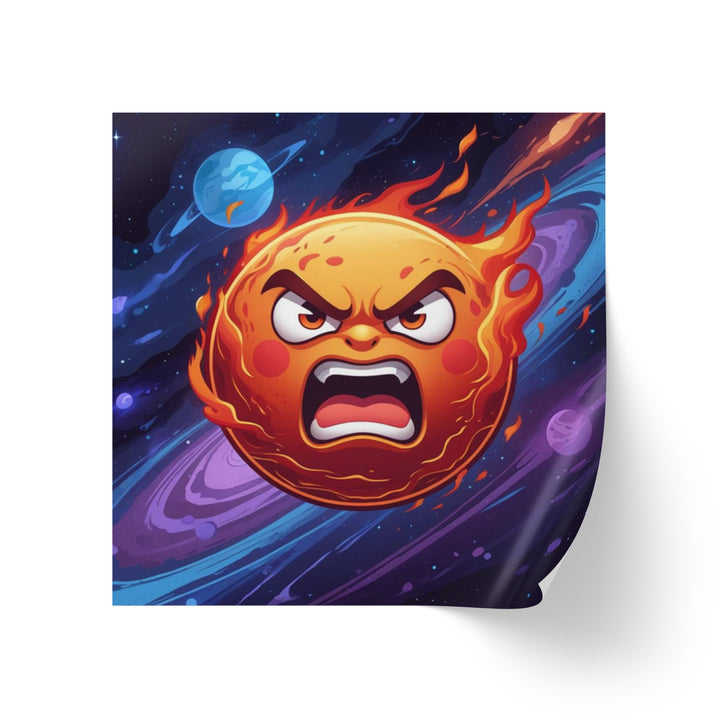 Fiery Cosmic Square Sticker Label Rolls – Durable Custom Sun Design Stickers