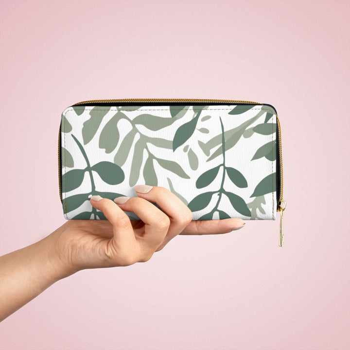 Personalized Zipper Wallet – Modern Botanical Faux Leather, Secure & Stylish