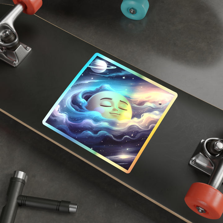 Dreamy Galaxy Holographic Die-Cut Sticker – Cute Moon & Cosmic Vibes