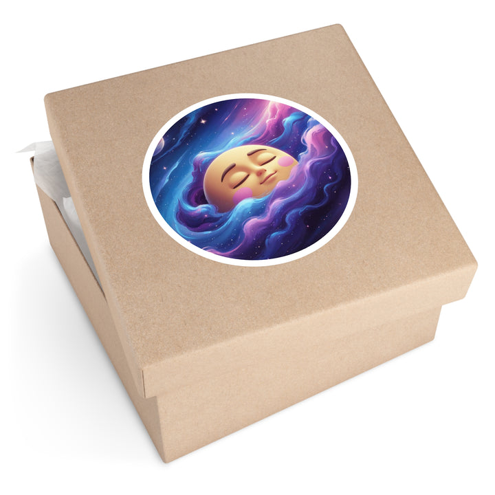 Dreamy Galaxy Moon Round Sticker – Weatherproof, Custom Vinyl Decal