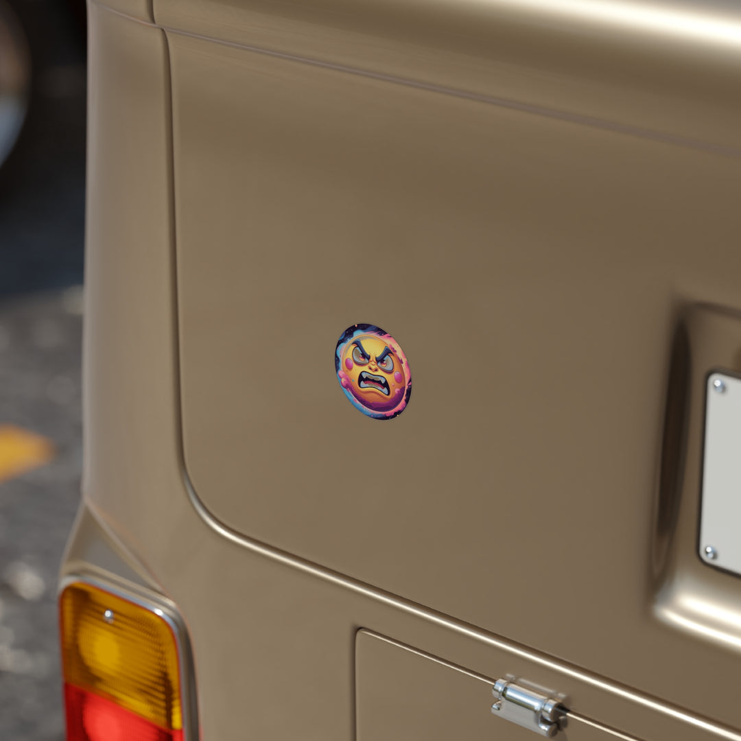 Angry Sun Transparent Outdoor Sticker – Round, Cosmic Space Cartoon (1pc)
