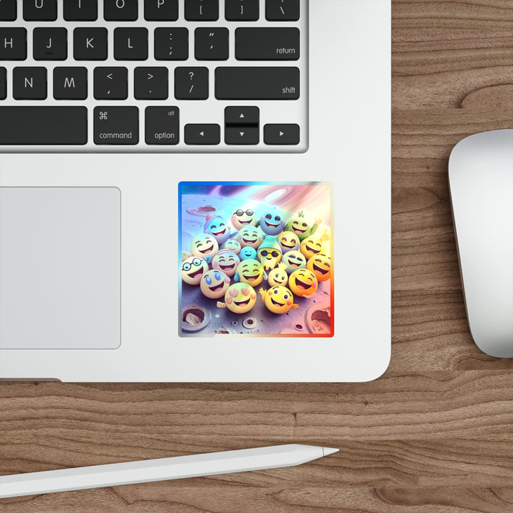 Holographic Die-Cut Space Emoji Sticker – Retro, Vibrant, and Weatherproof!
