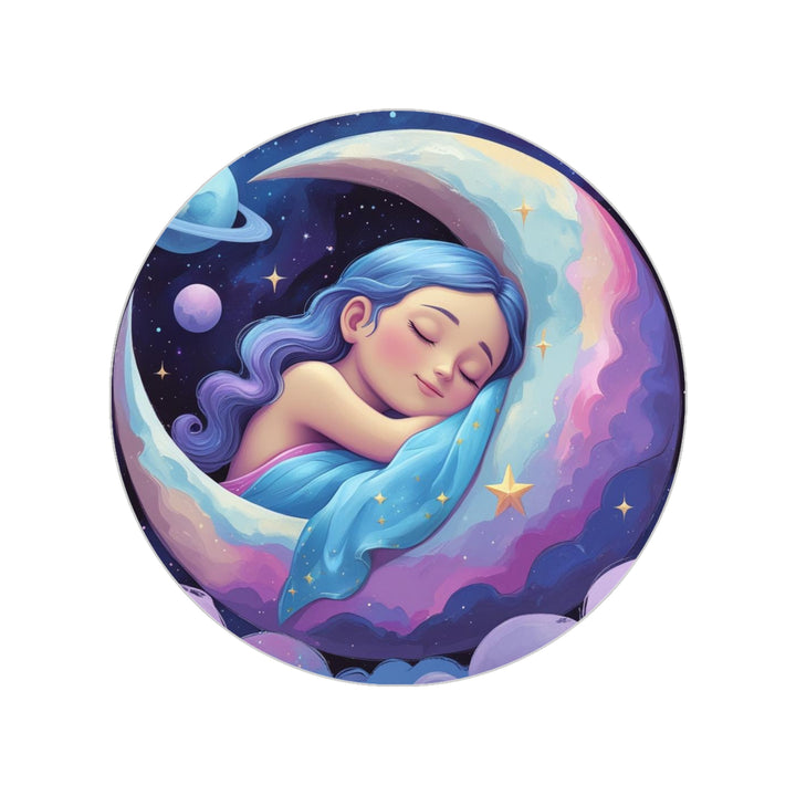 Dreamy Moon Girl Transparent Outdoor Sticker – Round, Weatherproof, 1pc