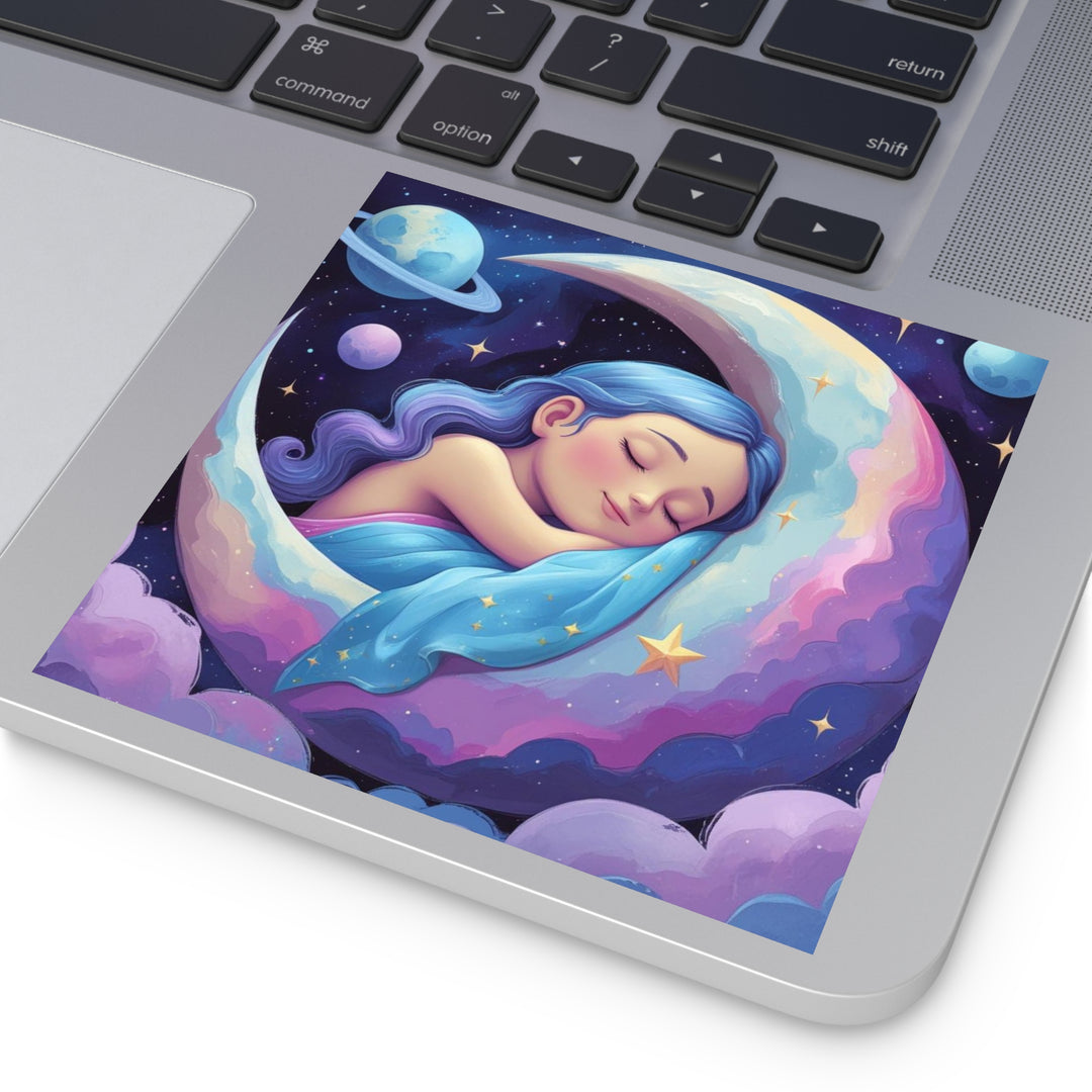 Whimsical Moon Girl Laminate Square Sticker – Dreamy, Durable, Fashion Art