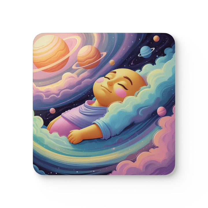 Dreamy Cosmic Baby Corkwood Coaster Set – High-Gloss, Cute Galaxy Decor