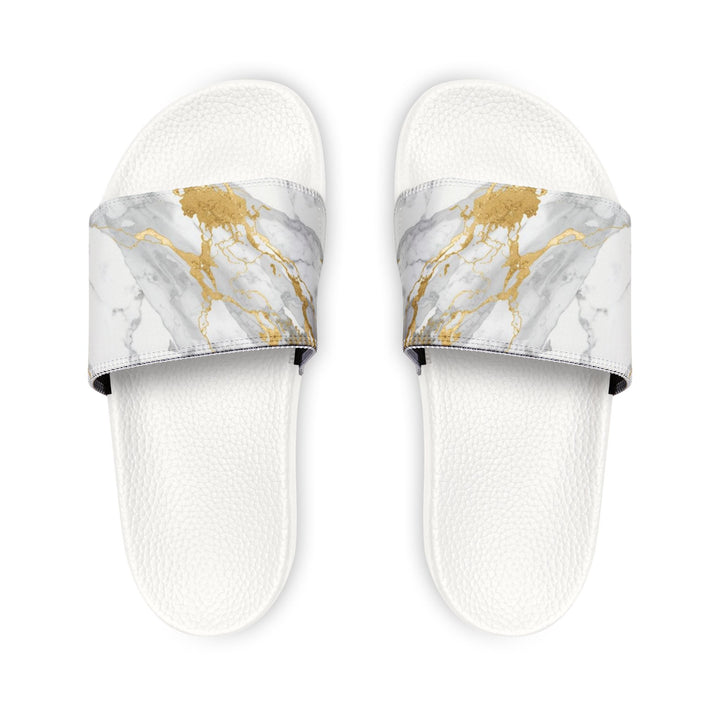 Youth Removable-Strap Sandals – Marble Gold Design, 2-in-1 Slides