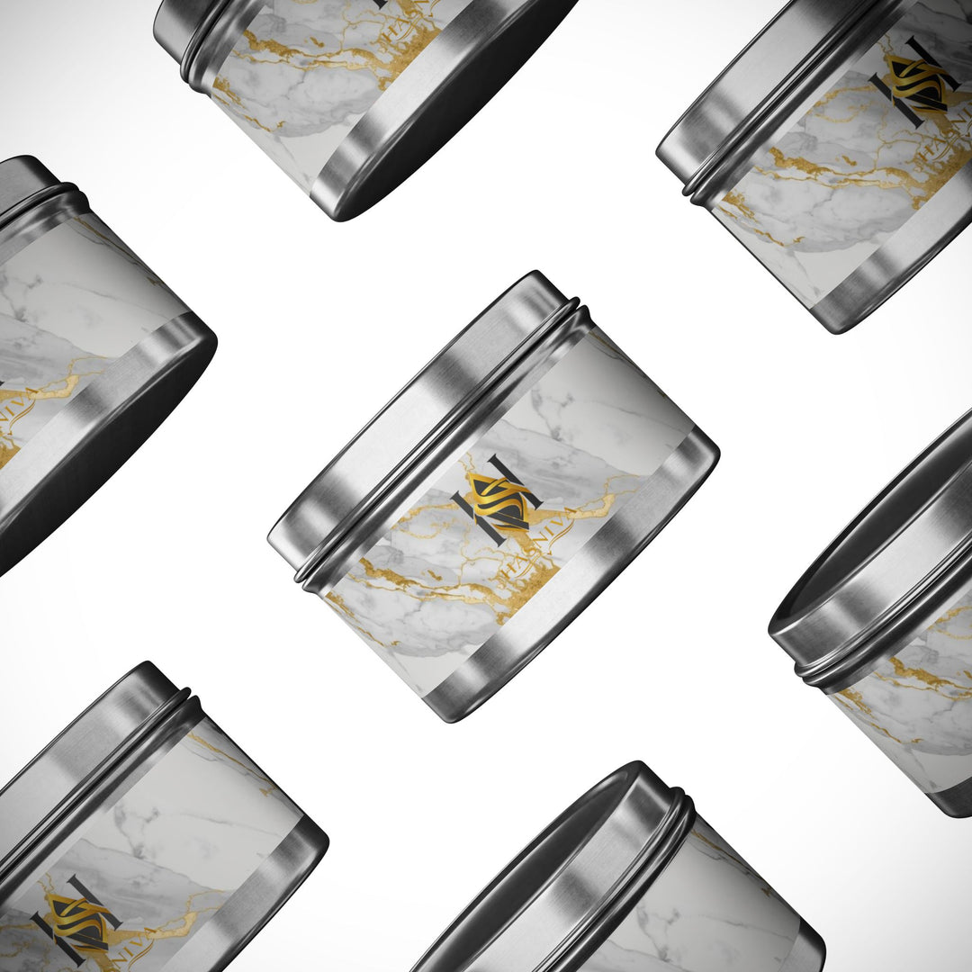 Marble Luxe Hand-Poured Tin Candle – Custom Scents, Glam Gold Accent