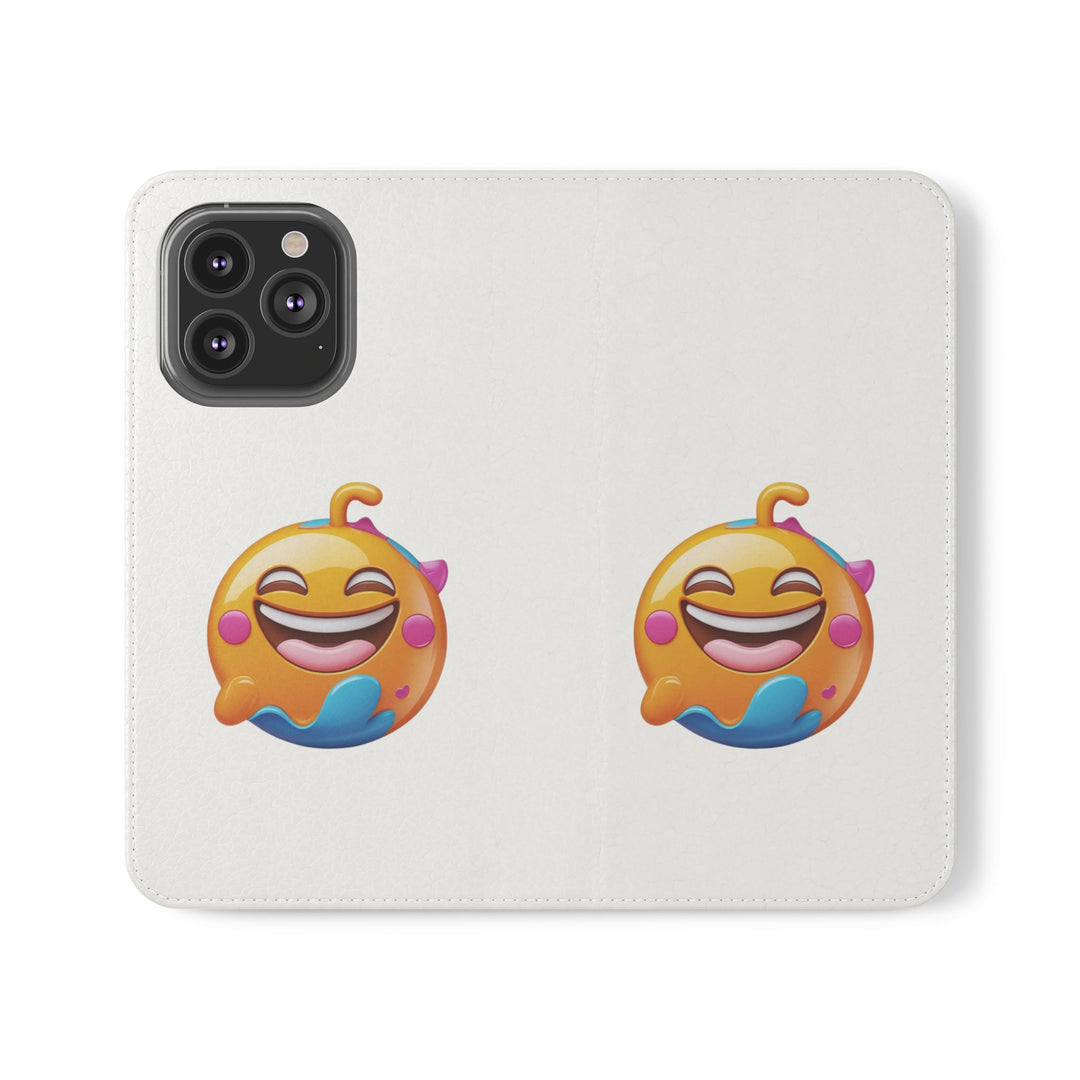 Emoji Joy Premium Flip Case – Fun Vegan Leather Wallet Stand Cover