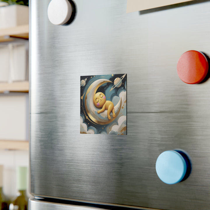 Personalized Square Magnet – Baby Moon & Stars | Cute Custom Nursery Decor