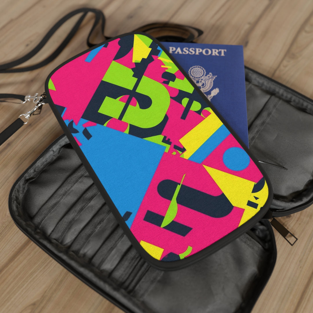 RFID Passport Wallet – Neon Geometric Vegan Leather, Stylish Travel Organizer