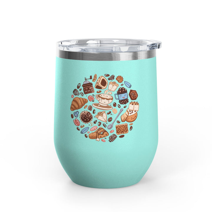 Whimsical Café 12oz Stainless Steel Wine Tumbler – Cartoon Coffee & Sweets