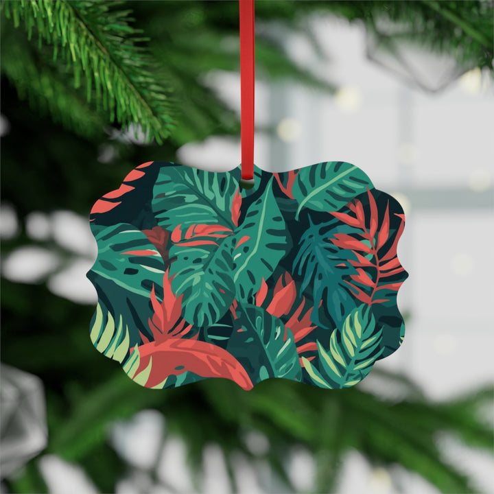 Double-Sided Metal Plaque Ornament – Tropical Leaf Jungle Decor, Glossy Finish