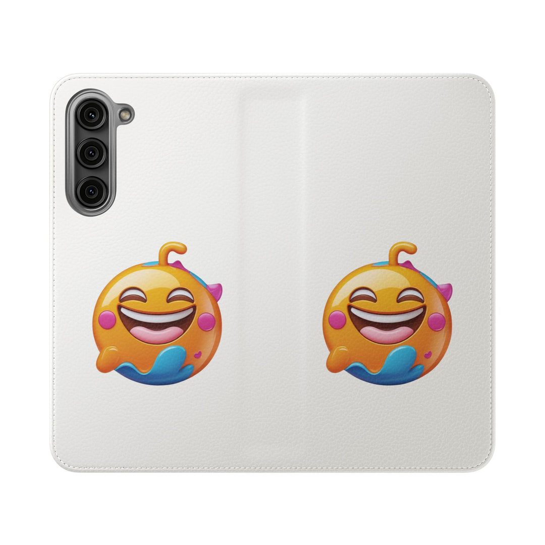 Emoji Joy Premium Flip Case – Fun Vegan Leather Wallet Stand Cover