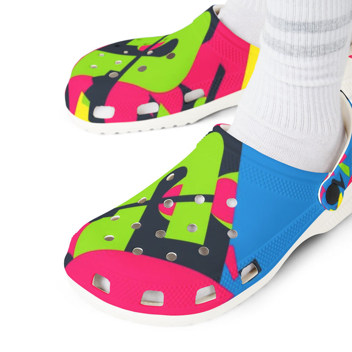 Vibrant Abstract EVA Foam Rubber Clogs – Neon Geometric, Ultra Comfy, Trendy