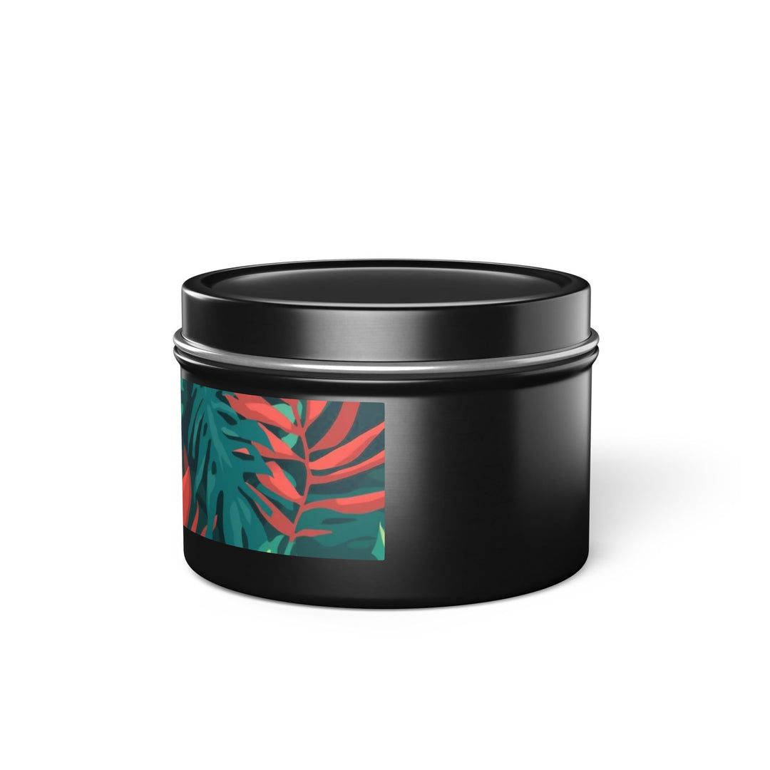 Handcrafted Tin Candles – Tropical Leaf Design, Custom Scents, Gift-Ready