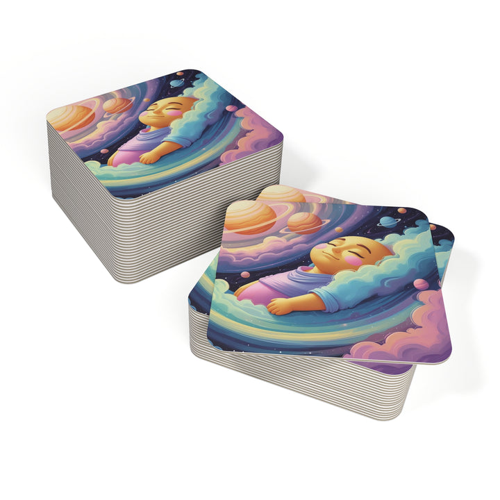 Cosmic Dream Square Coasters – 50/100pcs, Nursery & Party Surface Saver