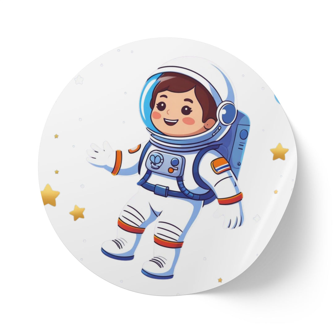 Space Astronaut Round Sticker Label Rolls – Durable, Fun Kids Design, Glossy