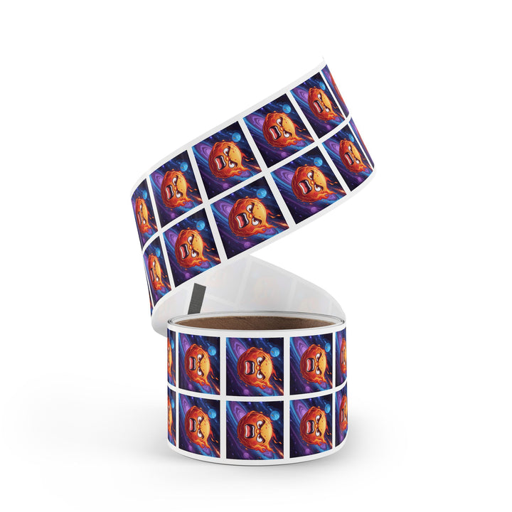 Fiery Cosmic Square Sticker Label Rolls – Durable Custom Sun Design Stickers