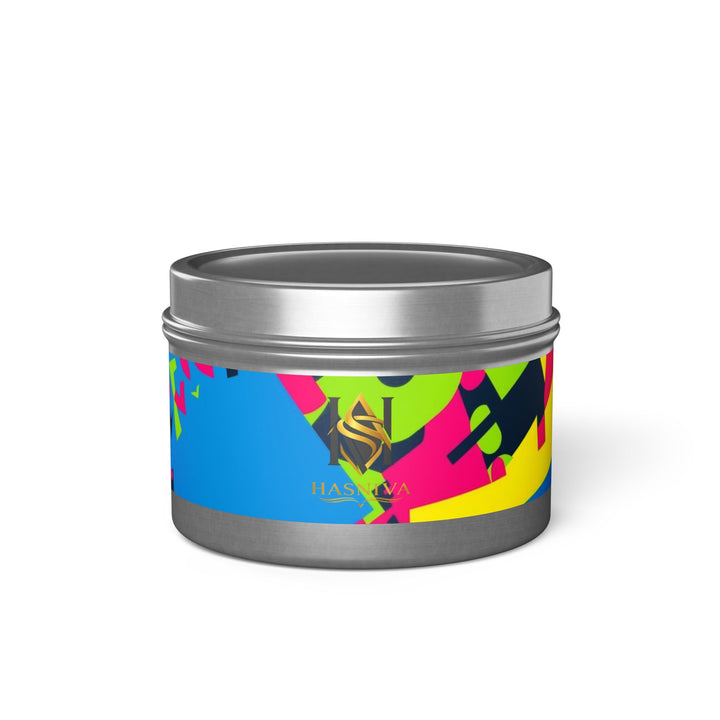 Custom Hand-Poured Tin Candles – Bold Abstract Neon Design, Eco-Friendly