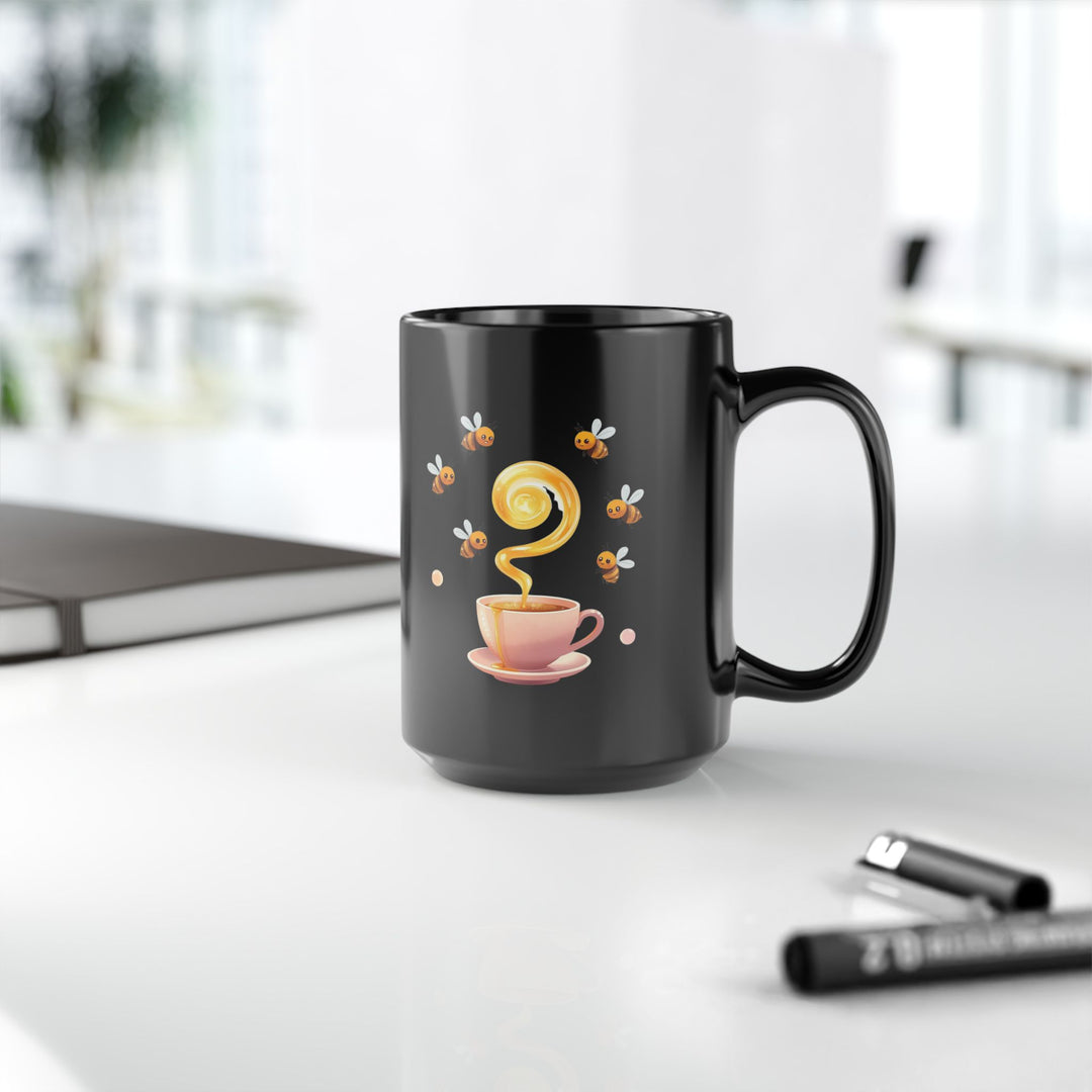 Black Ceramic Mug 11oz/15oz – Cute Bee & Honey Teacup Pastel Gift Cup