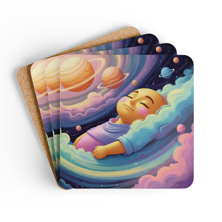 Dreamy Cosmic Baby Corkwood Coaster Set – High-Gloss, Cute Galaxy Decor