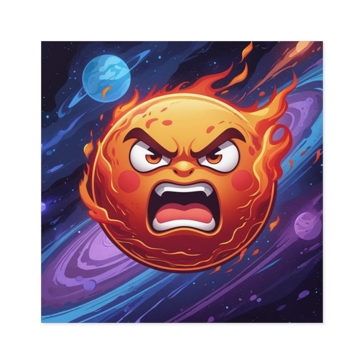 Fiery Cosmic Angry Sun Laminate Square Sticker – Bold, Durable, Vibrant!