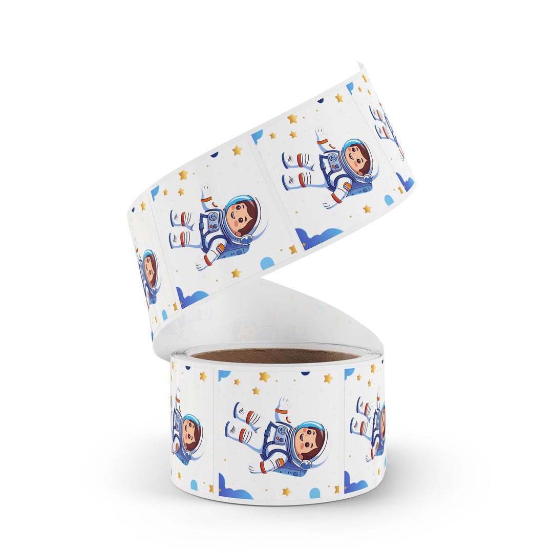 Playful Space Astronaut Square Sticker Label Rolls – Custom, Durable & Fun