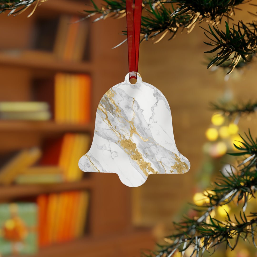 Chic Marble & Gold Metal Ornament – Custom, Glossy, Elegant Holiday Décor