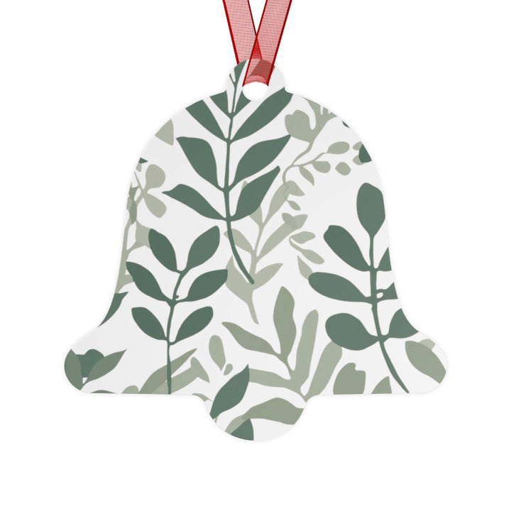Modern Botanical Metal Ornament – Hand-Drawn Green Leaves on Black, Customizable