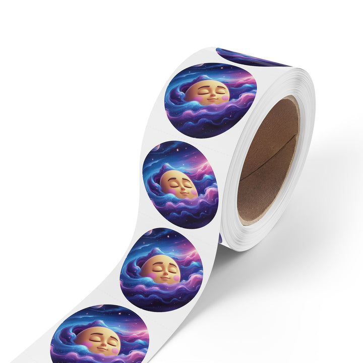 Galaxy Moon Round Sticker Label Rolls – Durable BOPP, Cute Space Design