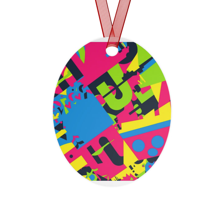 Trendy Geometric Metal Ornaments – Modern Neon Abstract Holiday Decor