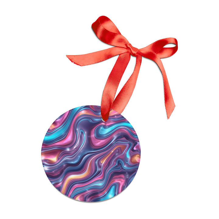 Personalized Iridescent Acrylic Ornament – Swirled Marble Design with Ribbon