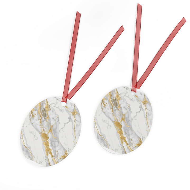 Chic Marble & Gold Metal Ornament – Custom, Glossy, Elegant Holiday Décor