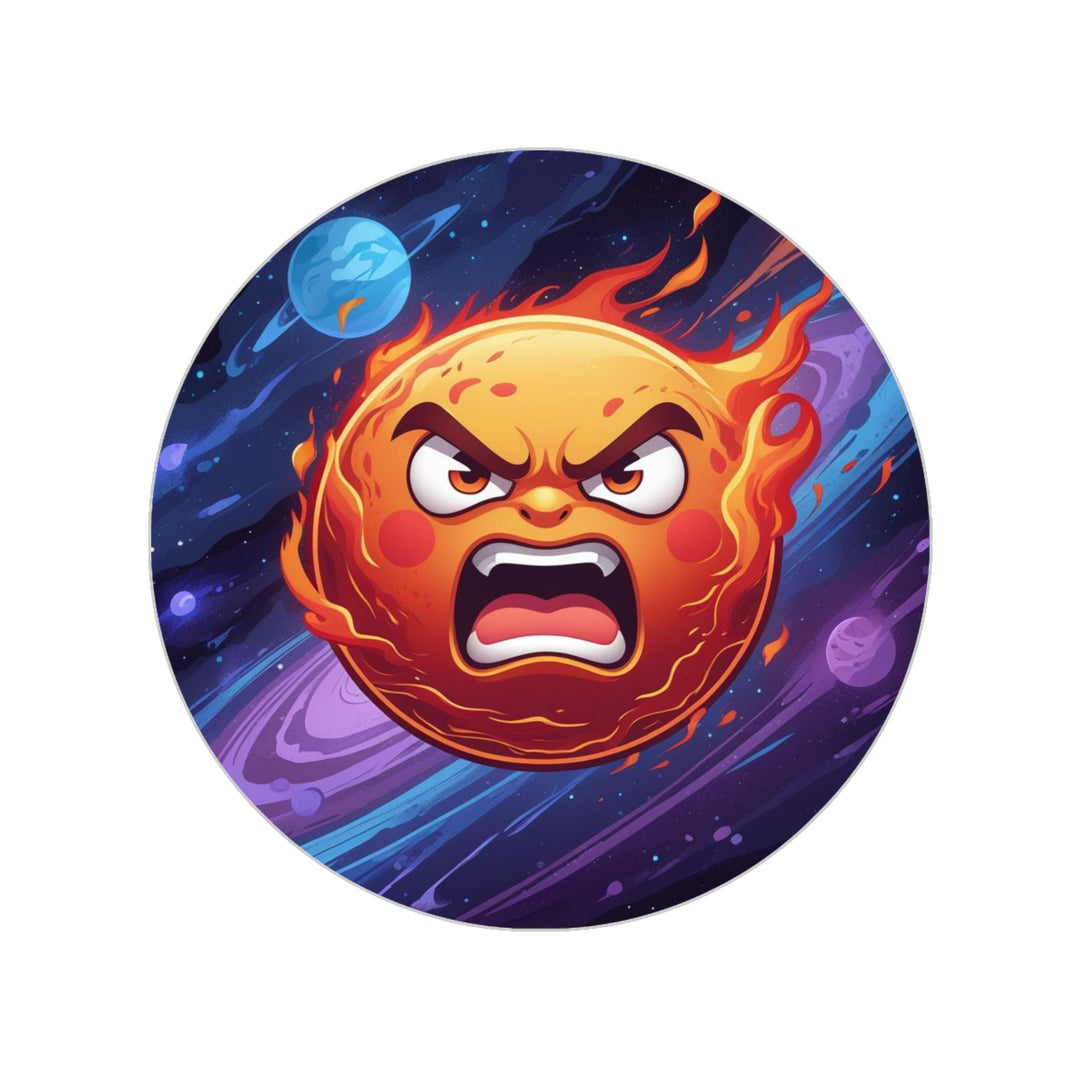 Fiery Sun Cosmic Round Transparent Outdoor Sticker – Weatherproof, 1pc