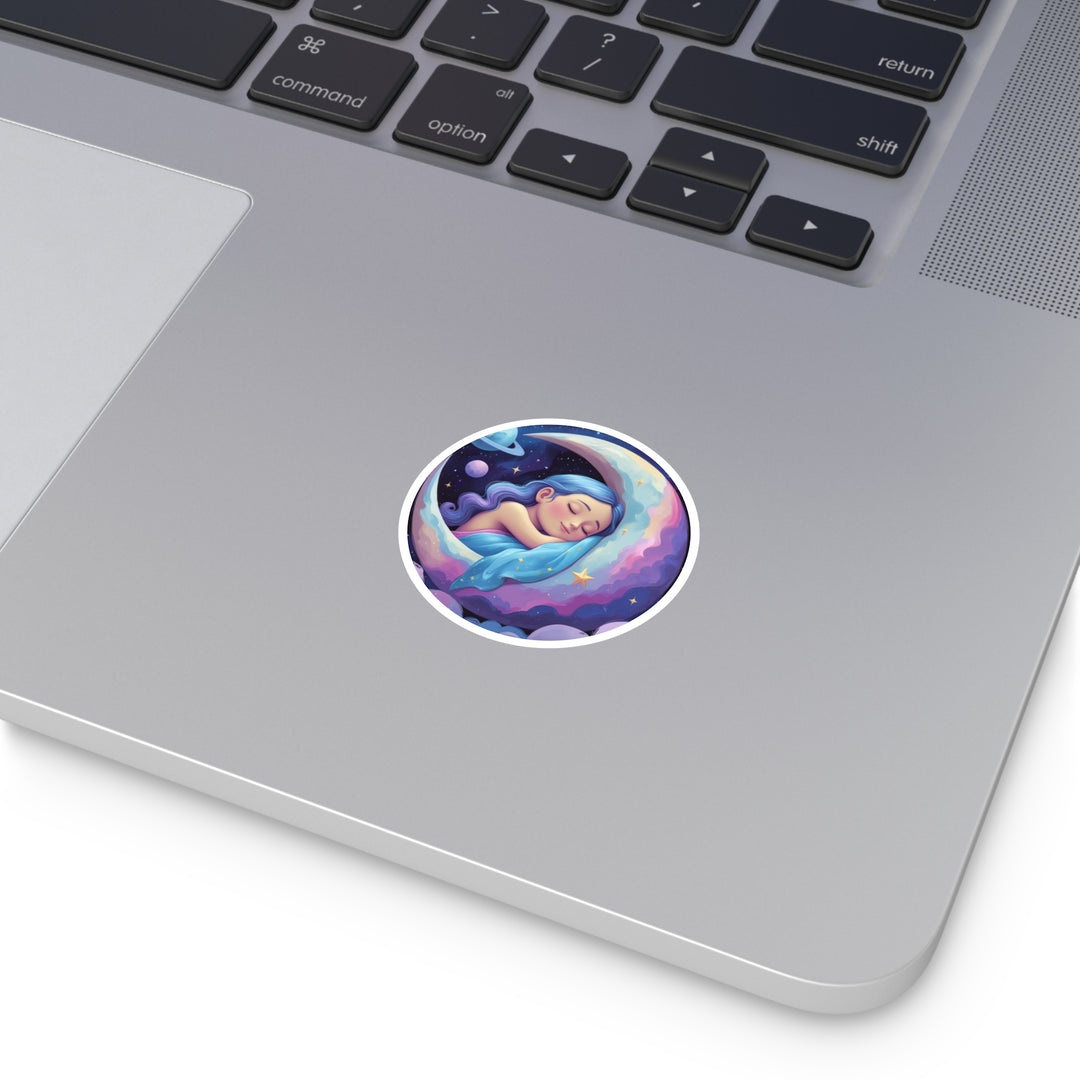 Dreamy Moon Girl Round Sticker – Waterproof, Custom Vinyl Celestial Decor