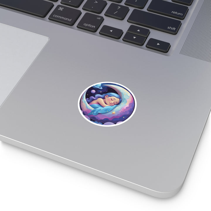 Dreamy Moon Girl Round Sticker – Waterproof, Custom Vinyl Celestial Decor