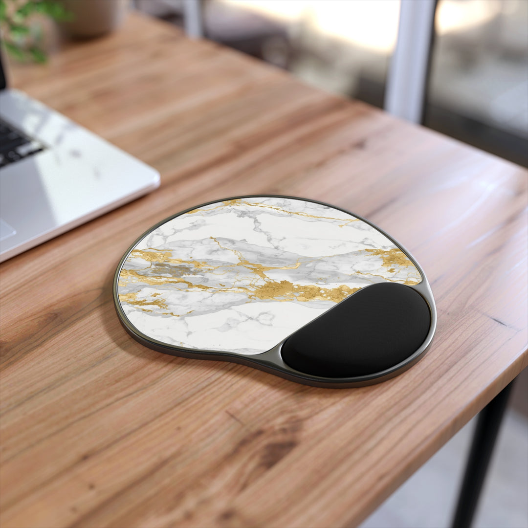 Ergonomic Marble Mouse Pad with Memory Foam Wrist Rest – Gold Luxe Comfort