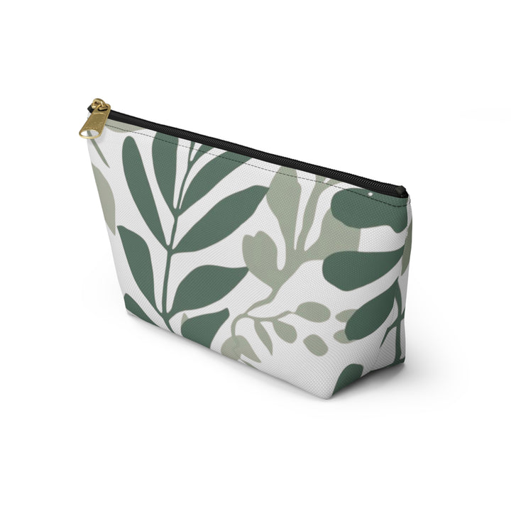 Leafy Green Botanical T-Bottom Accessory Pouch – Chic, Modern Organizer