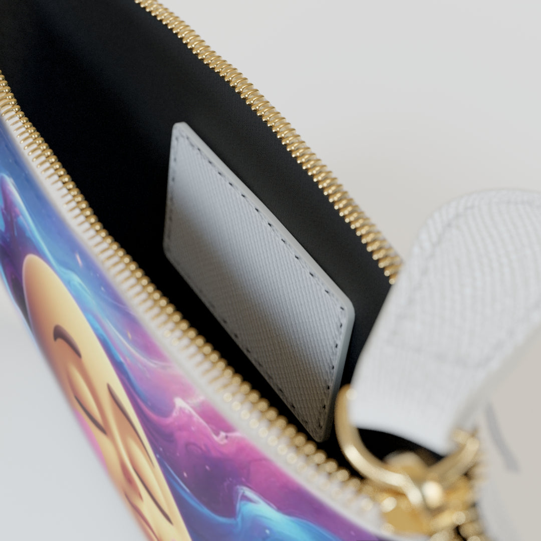 Personalized Galaxy Mini Clutch Bag – Cute Moon Face Space Purse Vegan Leather