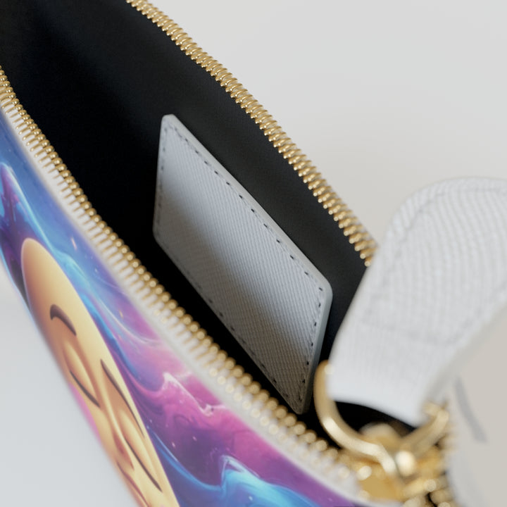 Personalized Galaxy Mini Clutch Bag – Cute Moon Face Space Purse Vegan Leather
