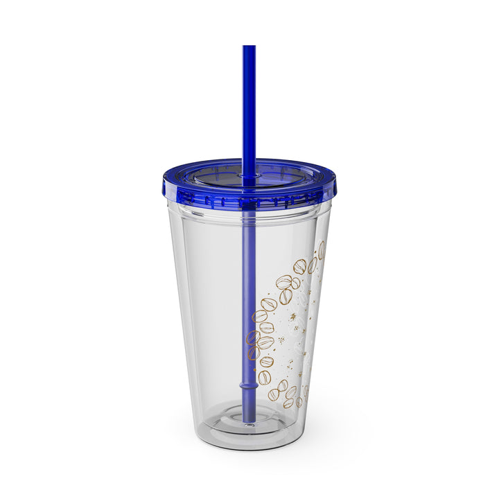 Sunsplash 16oz Coffee-Bean Tumbler with Straw – Stylish Café Vibes To-Go